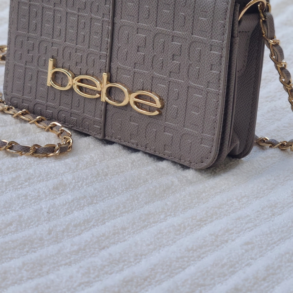 Bebe Gray Crossbody Bag with Gold Chain